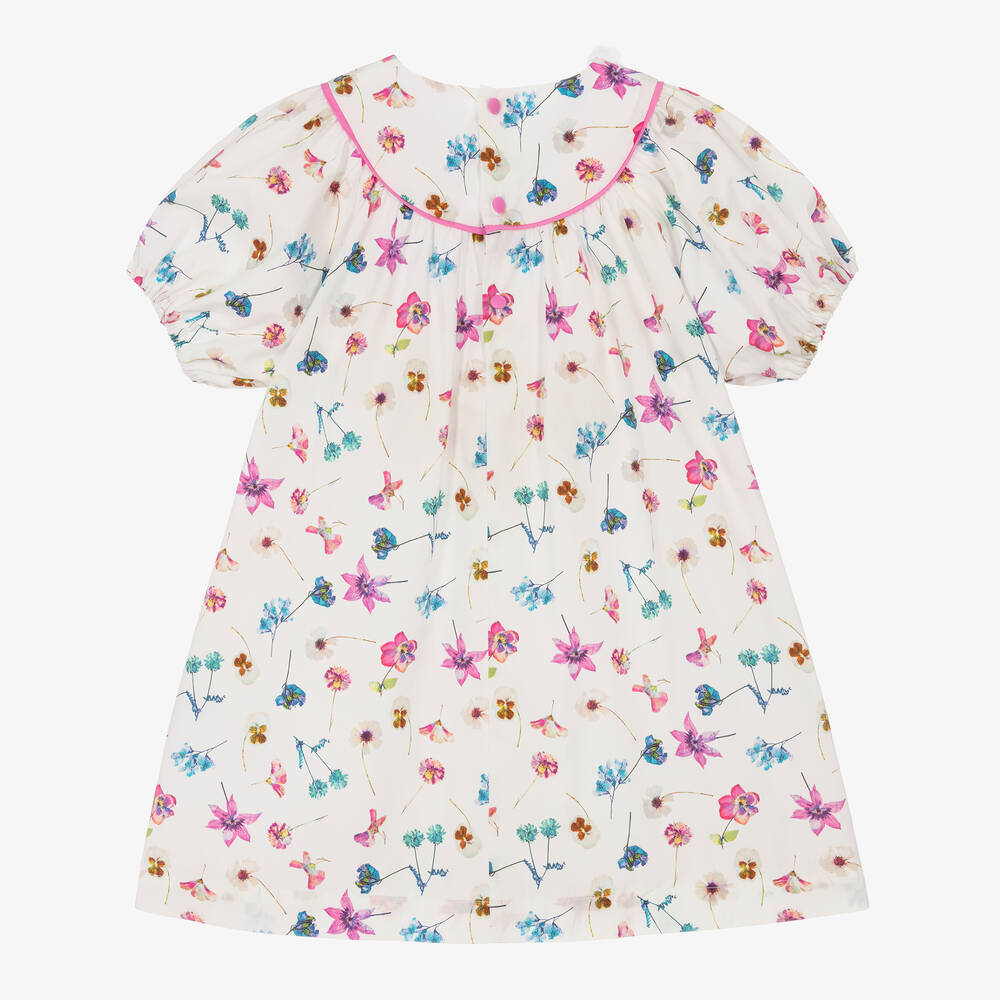 Il Gufo-Белое хлопковое платье в цветочек | Childrensalon Outlet