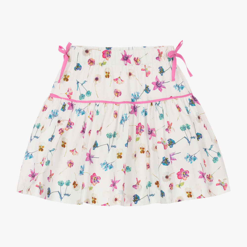 Il Gufo - Girls White Floral Cotton Skirt | Childrensalon