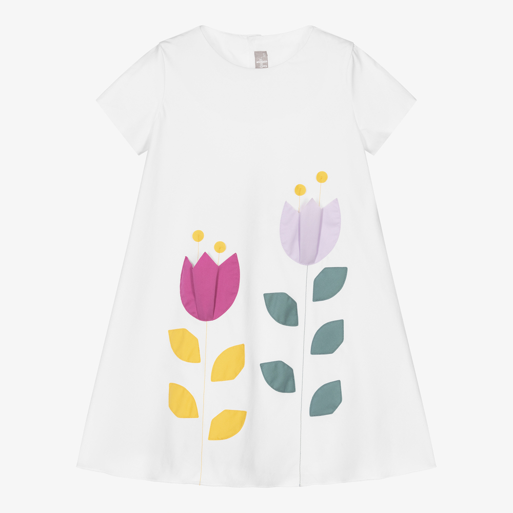 Il Gufo - Weißes Kleid mit Blumen (M) | Childrensalon