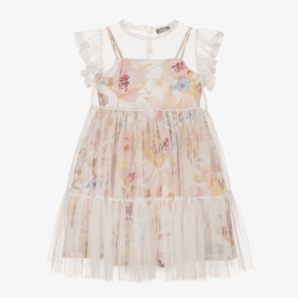 Il Gufo - Robe à fleurs tulle et coton fille | Childrensalon