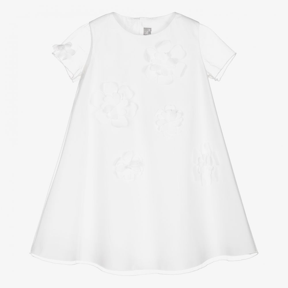 Il Gufo - فستان قطن وتول مزين بورود لون أبيض | Childrensalon