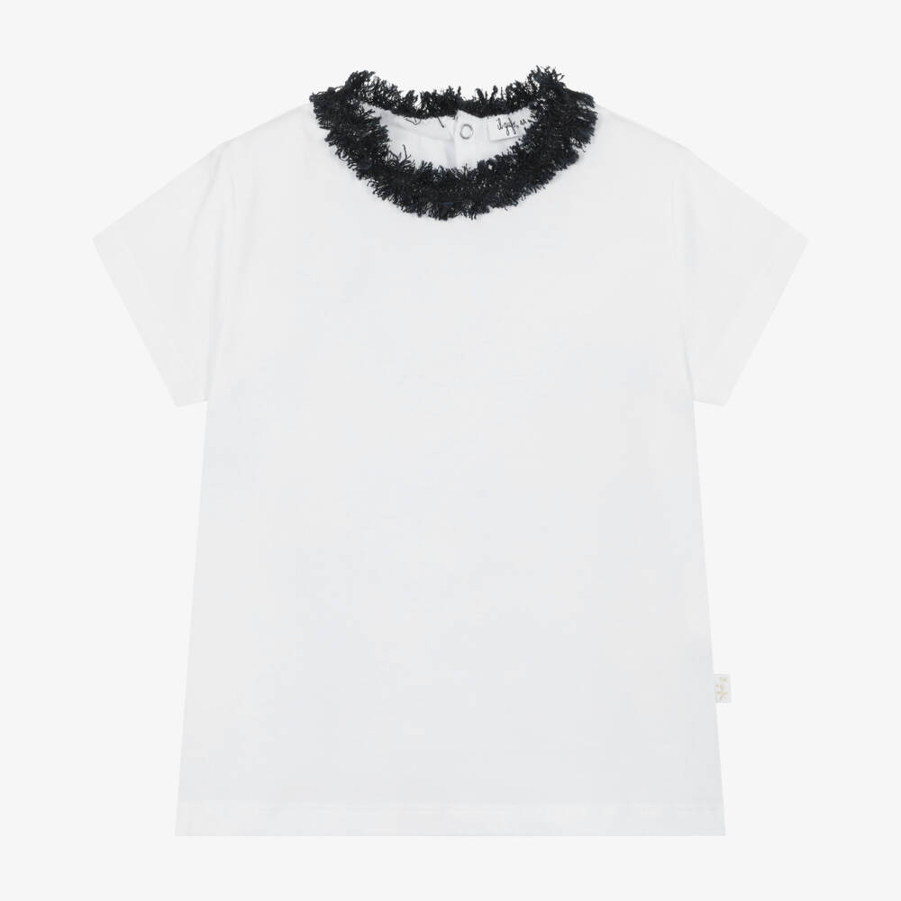 Il Gufo-Белый хлопковый топ с бахромой для девочек | Childrensalon Outlet