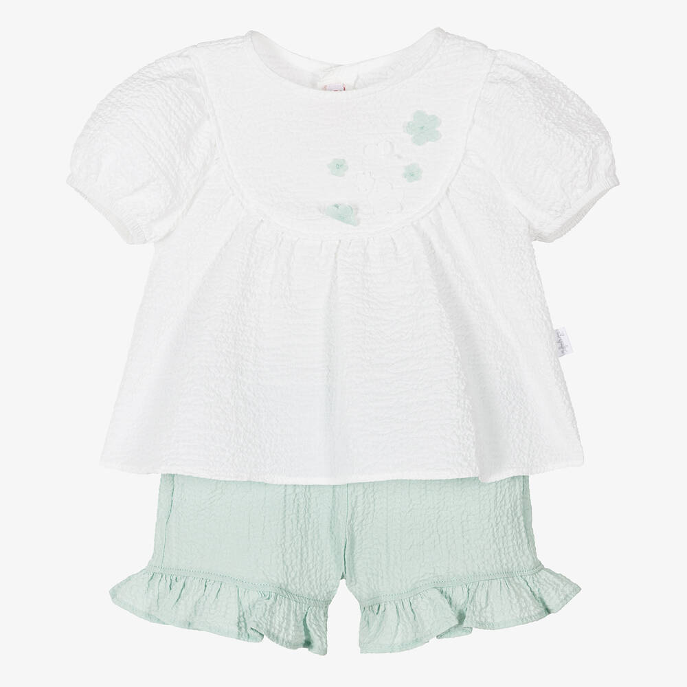Il Gufo-Белый топ и зеленые шорты из хлопка | Childrensalon Outlet