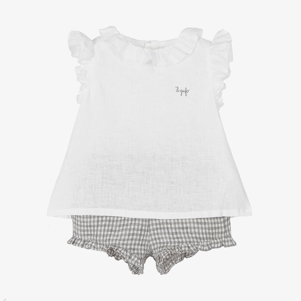 Il Gufo - Ensemble short gris et blanc en lin | Childrensalon