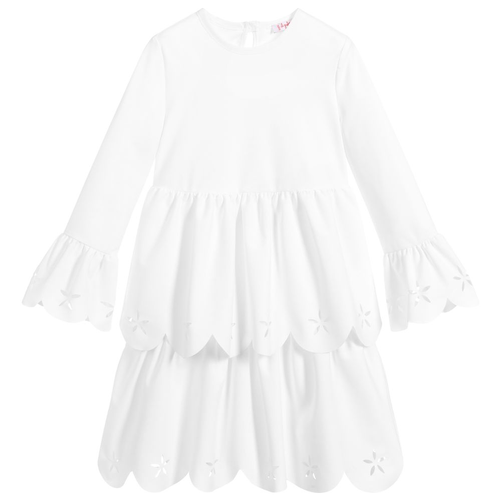 Il Gufo - Girls White Lazercut Dress | Childrensalon