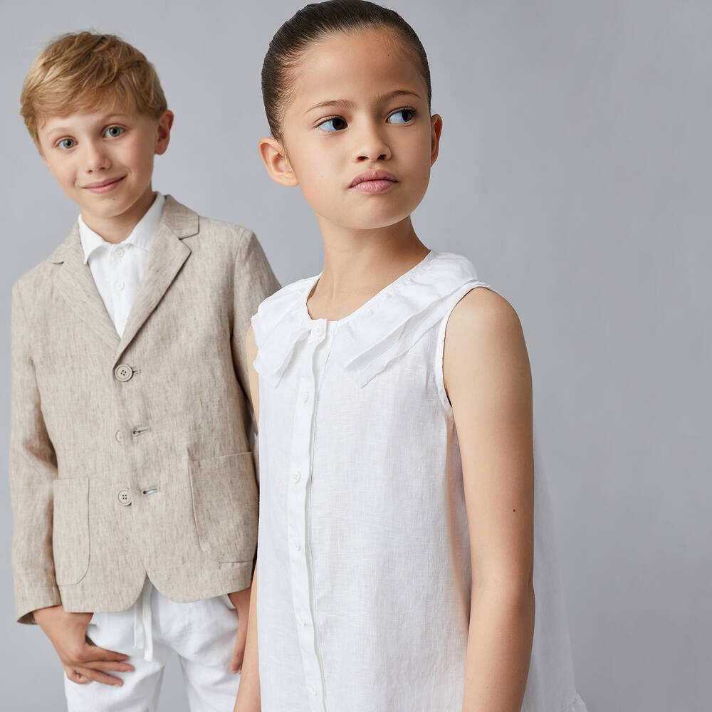 Il Gufo-Girls White Linen Dress | Childrensalon Outlet