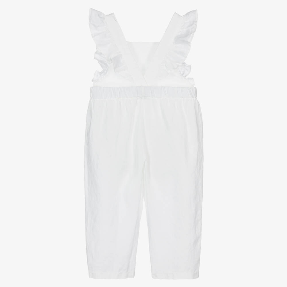 Il Gufo-Girls White Linen Jumpsuit Delight | Childrensalon Outlet