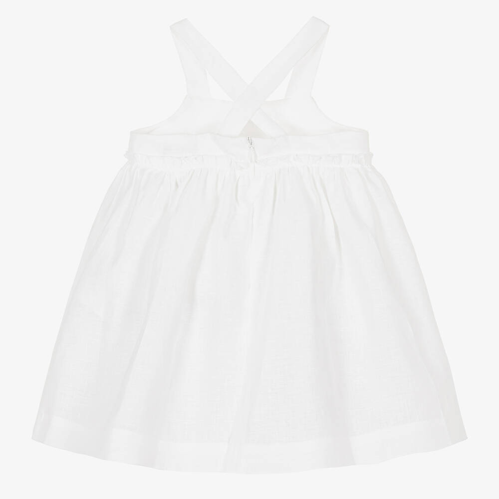Il Gufo-Girls White Linen Pinafore Dress | Childrensalon Outlet