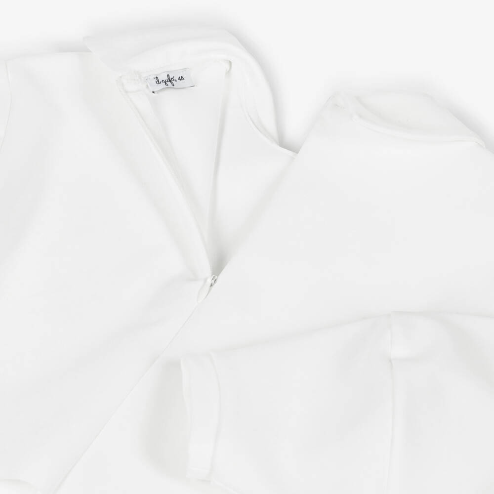 Il Gufo-Girls White Milano Jersey Trouser Set with Jewelled Collar | Childrensalon Outlet