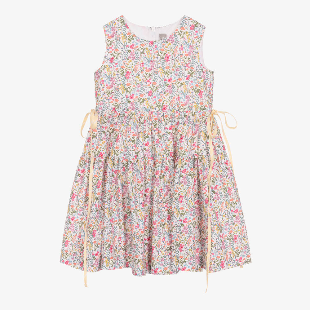 Il Gufo - Girls White Organic Cotton Floral Dress | Childrensalon