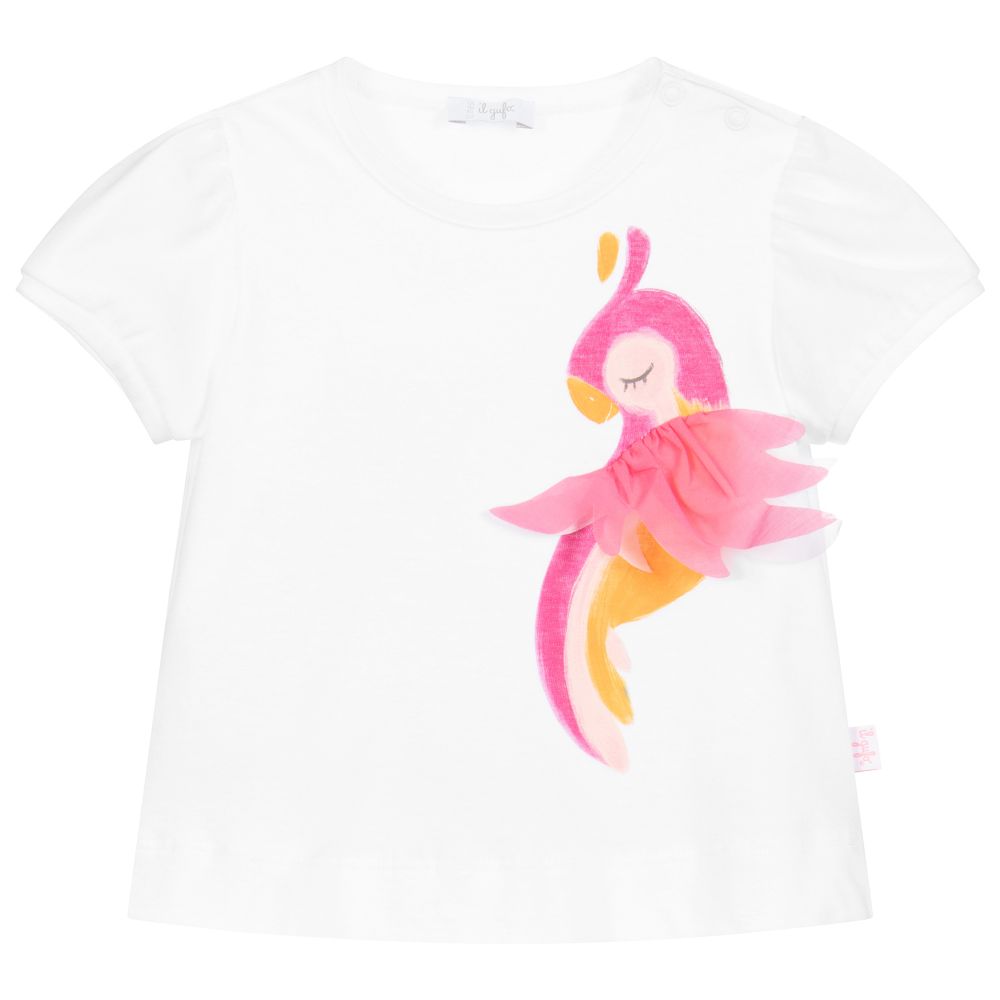 Il Gufo - T-shirt blanc Perroquet Fille | Childrensalon