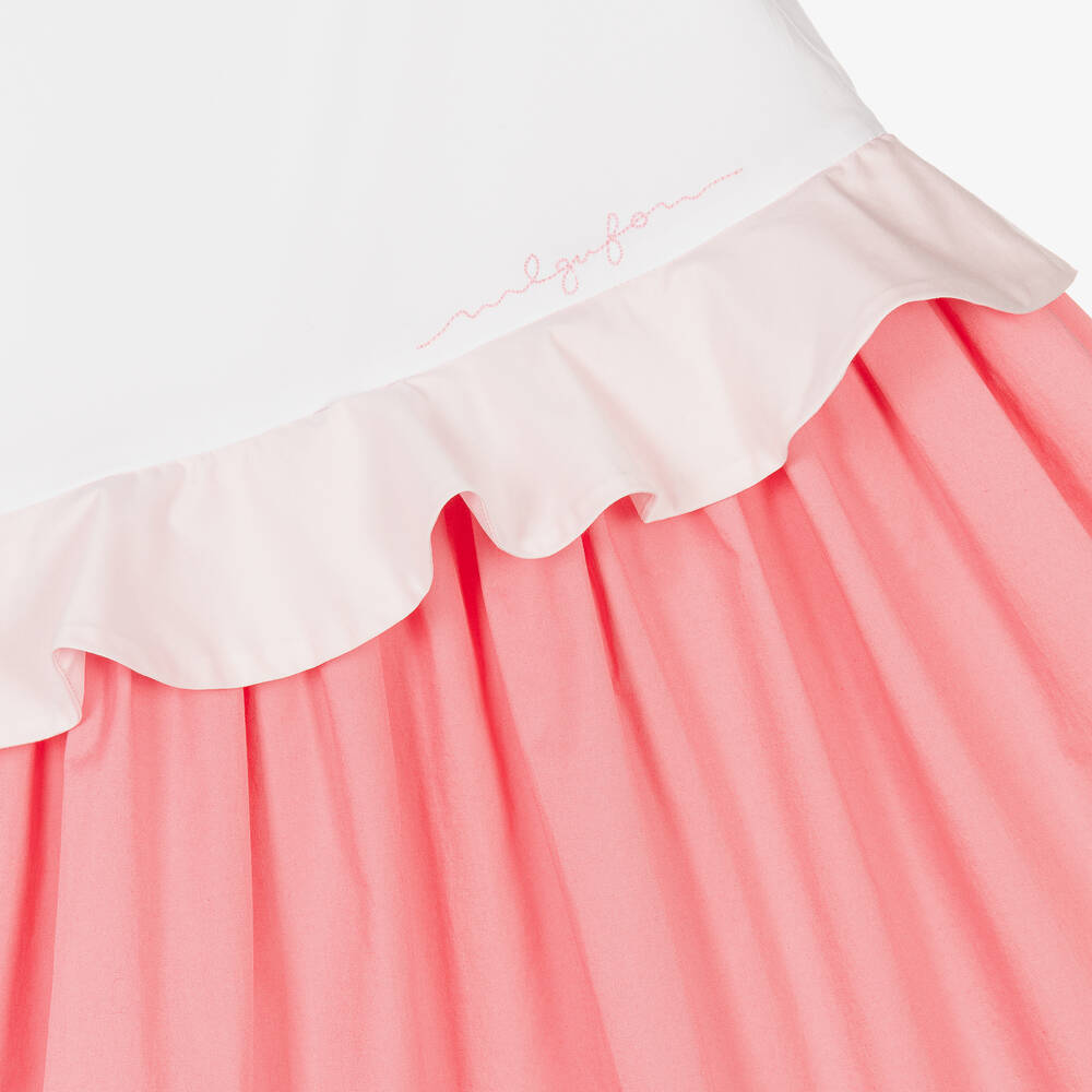 Il Gufo-فستان قطن ساتين لون أبيض وزهري | Childrensalon Outlet