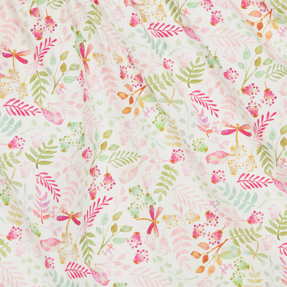 Il Gufo-فستان قطن بوبلين لون أبيض وزهري بطبعة ورود | Childrensalon Outlet