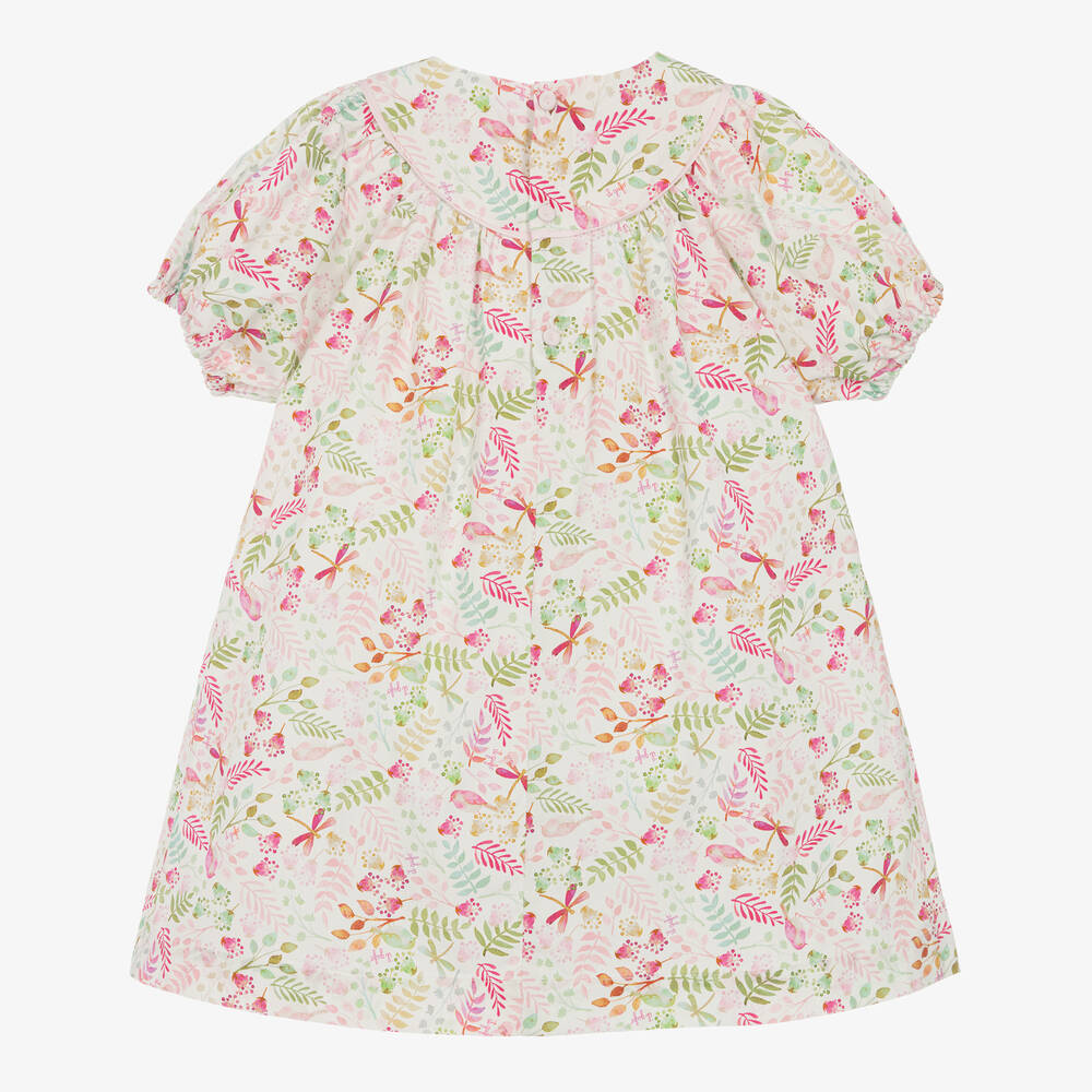 Il Gufo-فستان قطن بوبلين لون أبيض وزهري بطبعة ورود | Childrensalon Outlet