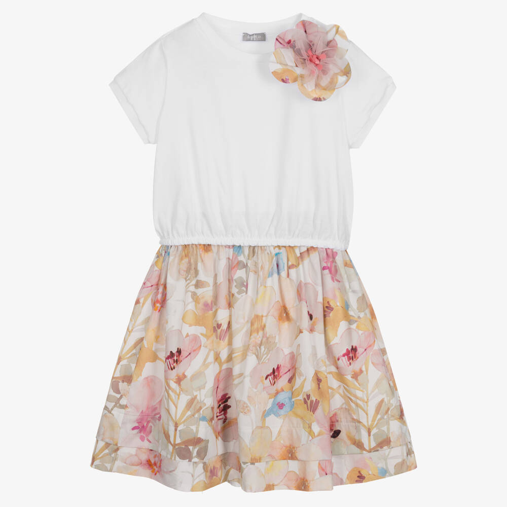 Il Gufo - Girls White & Pink Floral Skirt Set | Childrensalon