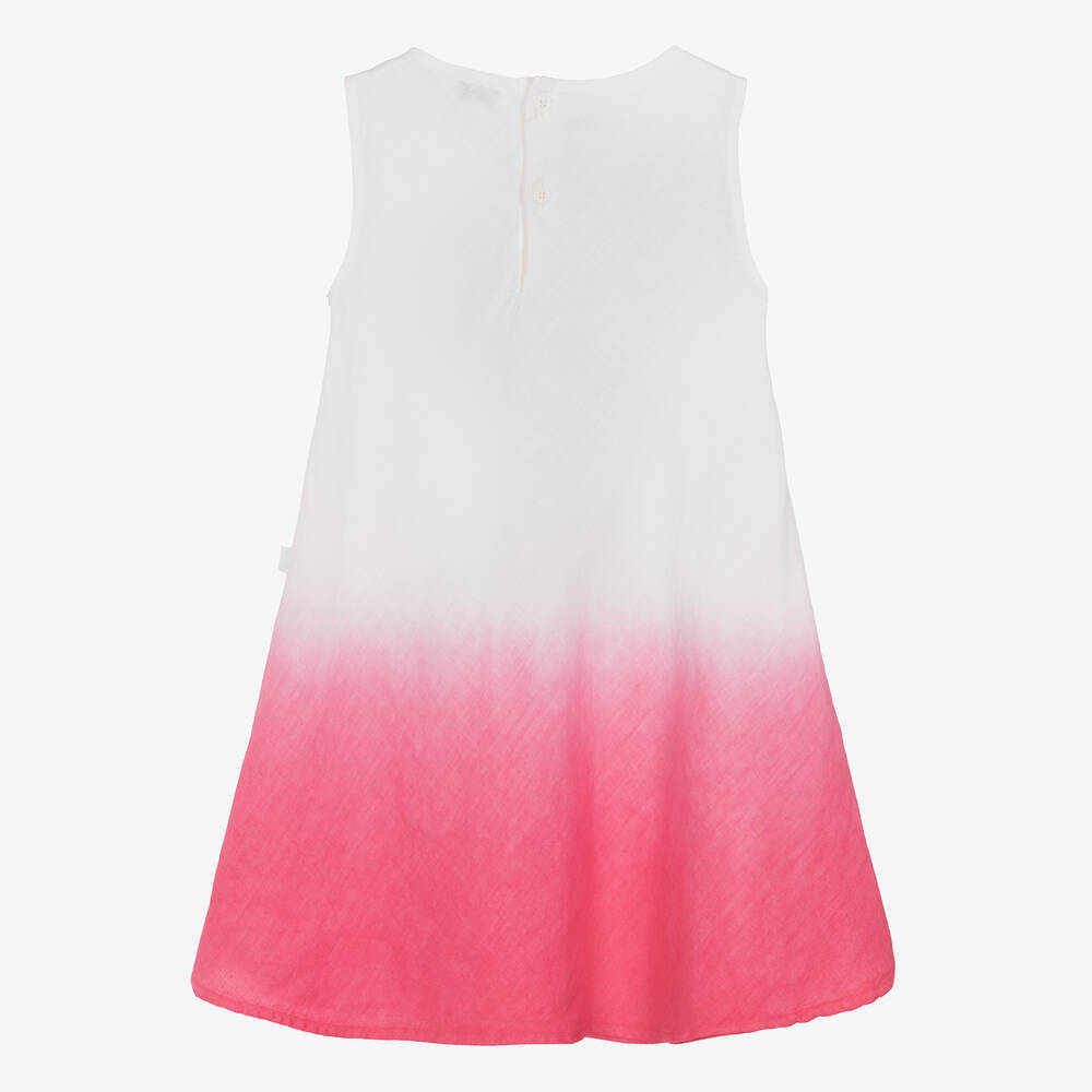 Il Gufo-Girls White & Pink Linen Ombré Dress | Childrensalon Outlet