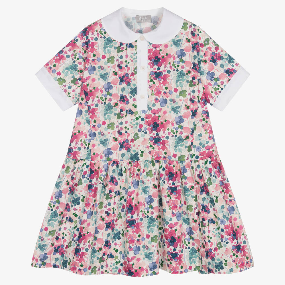 Il Gufo - Popelin-Kleid in Weiß und Rosa | Childrensalon