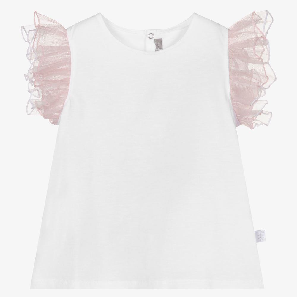 Il Gufo - Girls White & Pink T-Shirt | Childrensalon
