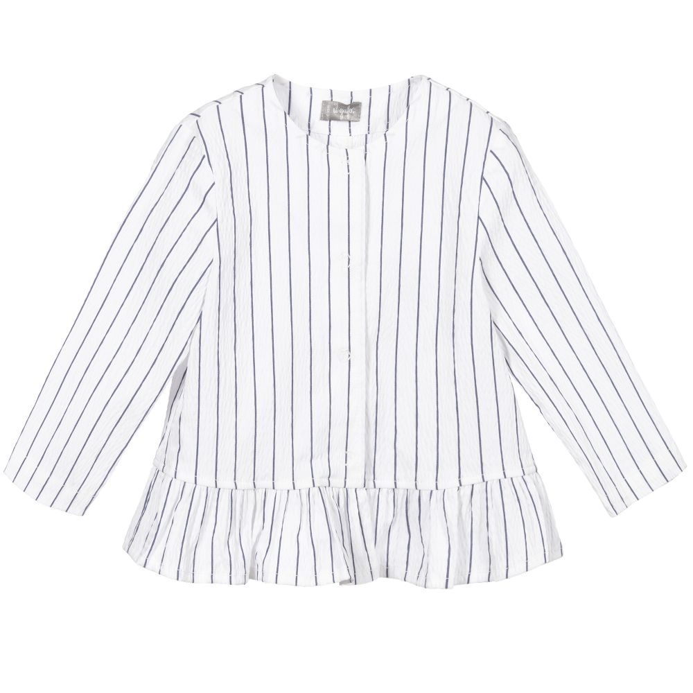 Il Gufo - Girls White Striped Jacket | Childrensalon