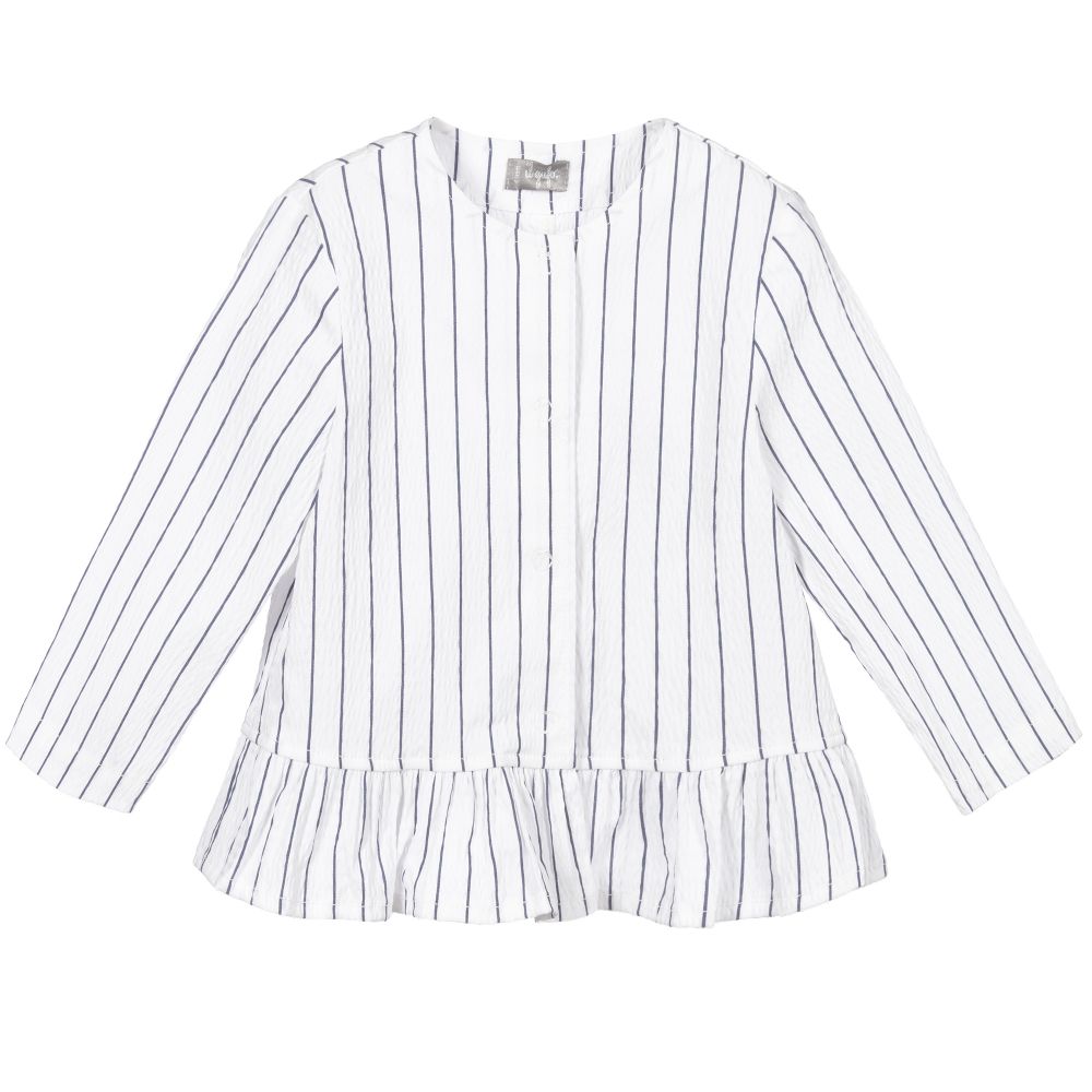 Il Gufo-Girls White Striped Jacket | Childrensalon Outlet
