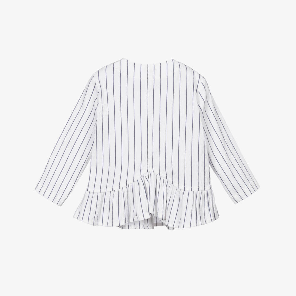Il Gufo-Girls White Striped Jacket | Childrensalon Outlet