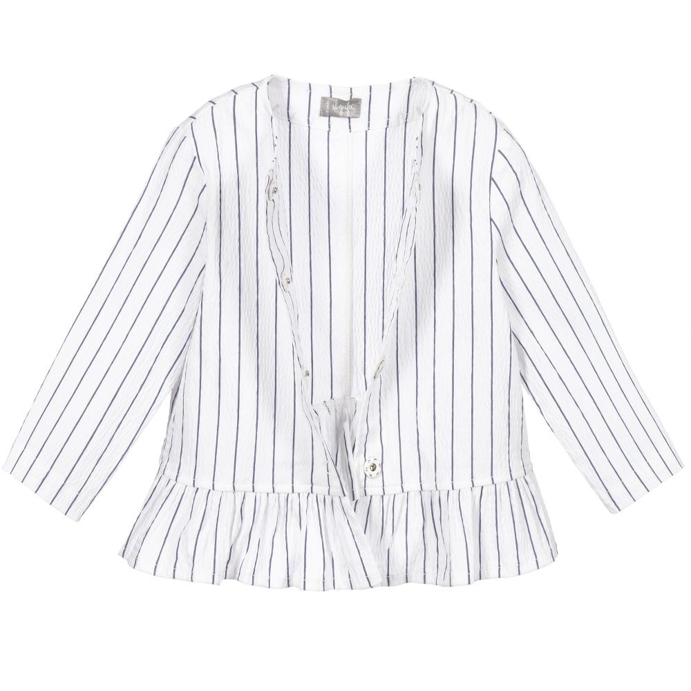 Il Gufo-Girls White Striped Jacket | Childrensalon Outlet