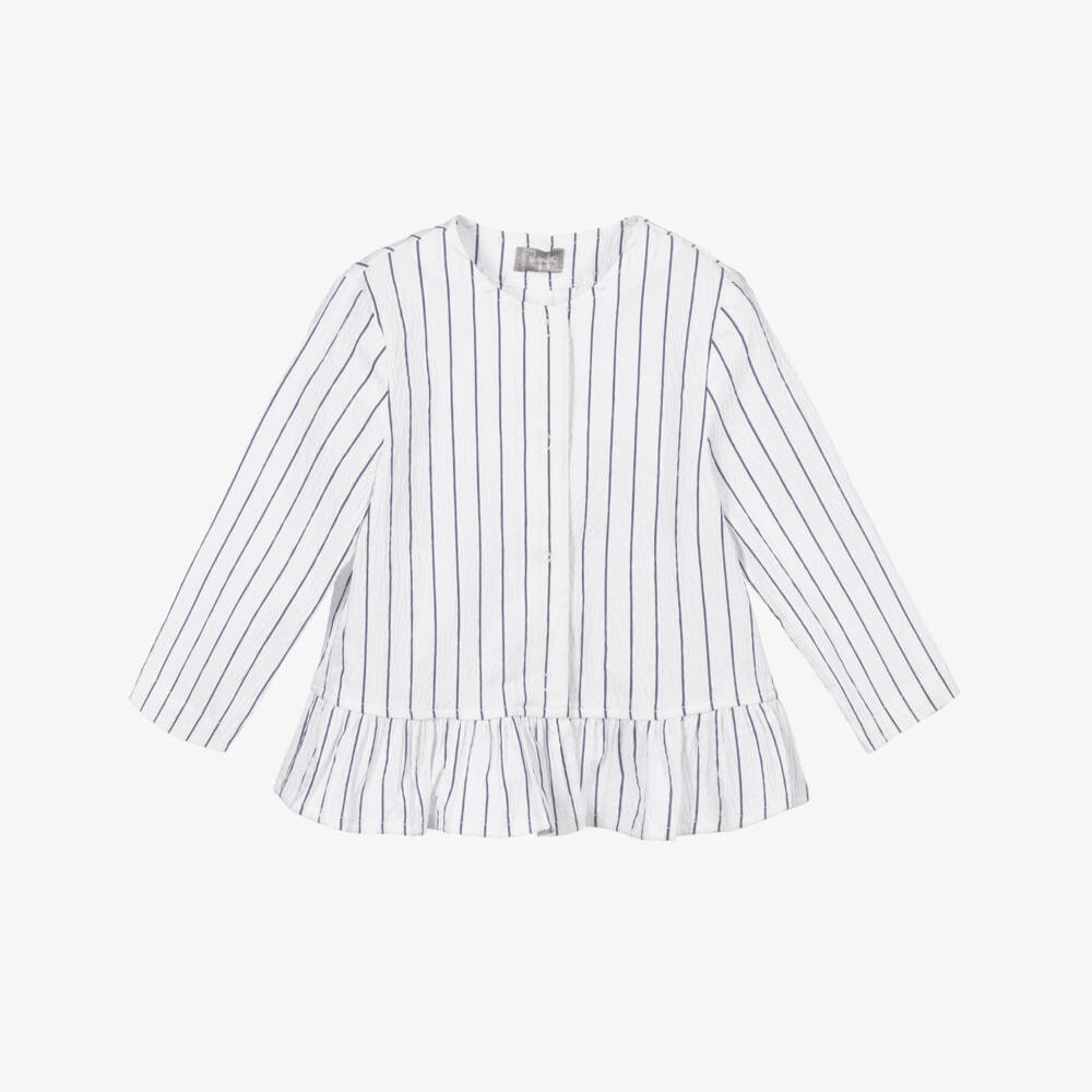 Il Gufo-جاكيت مزيج قطن مقلم لون أبيض للبنات | Childrensalon Outlet