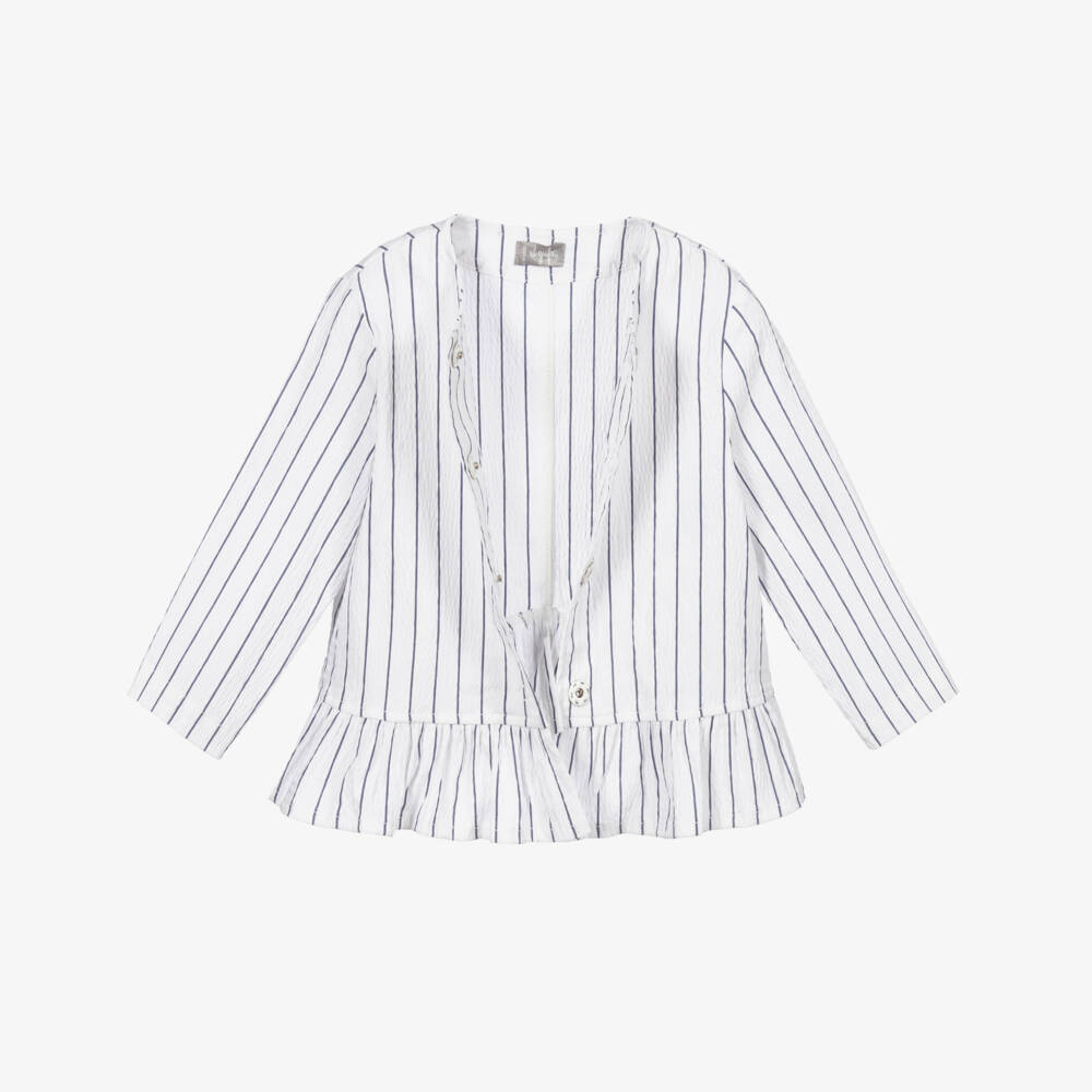 Il Gufo-Girls White Striped Jacket | Childrensalon Outlet