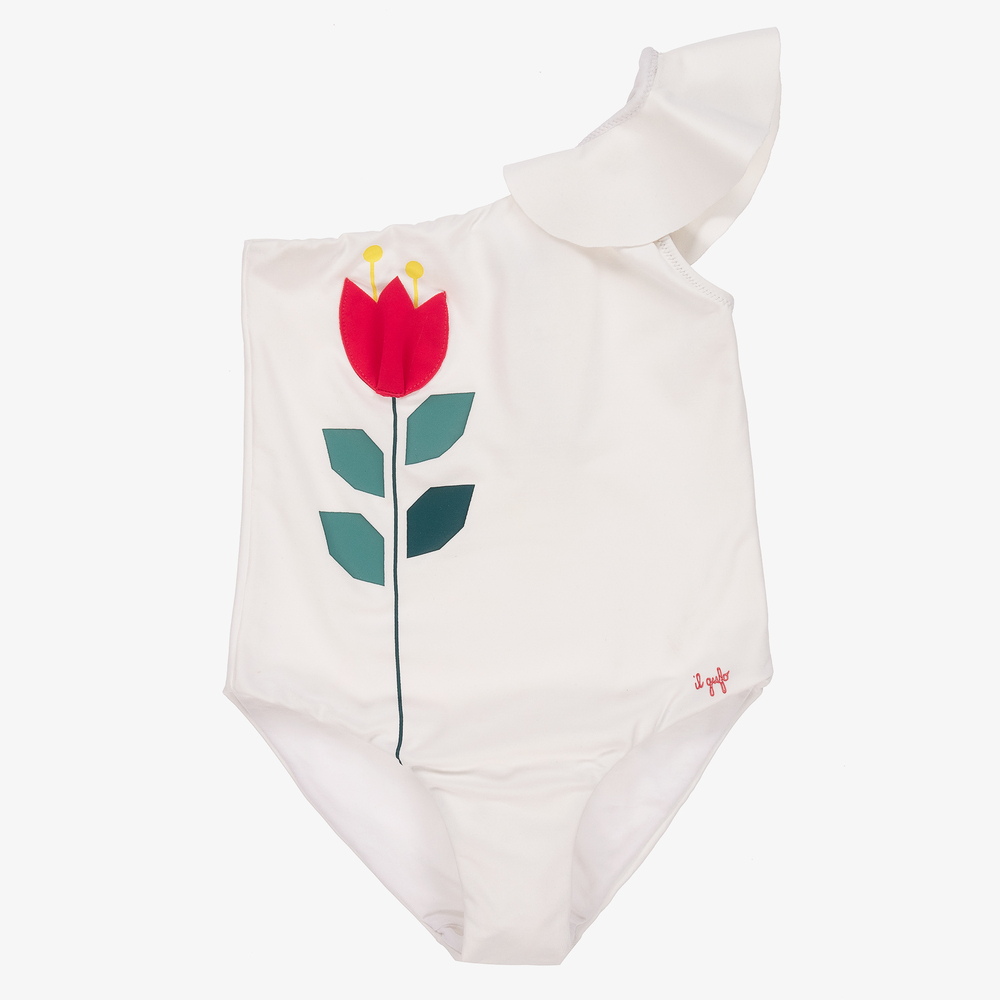 Il Gufo - Белый купальник с тюльпаном для девочек | Childrensalon