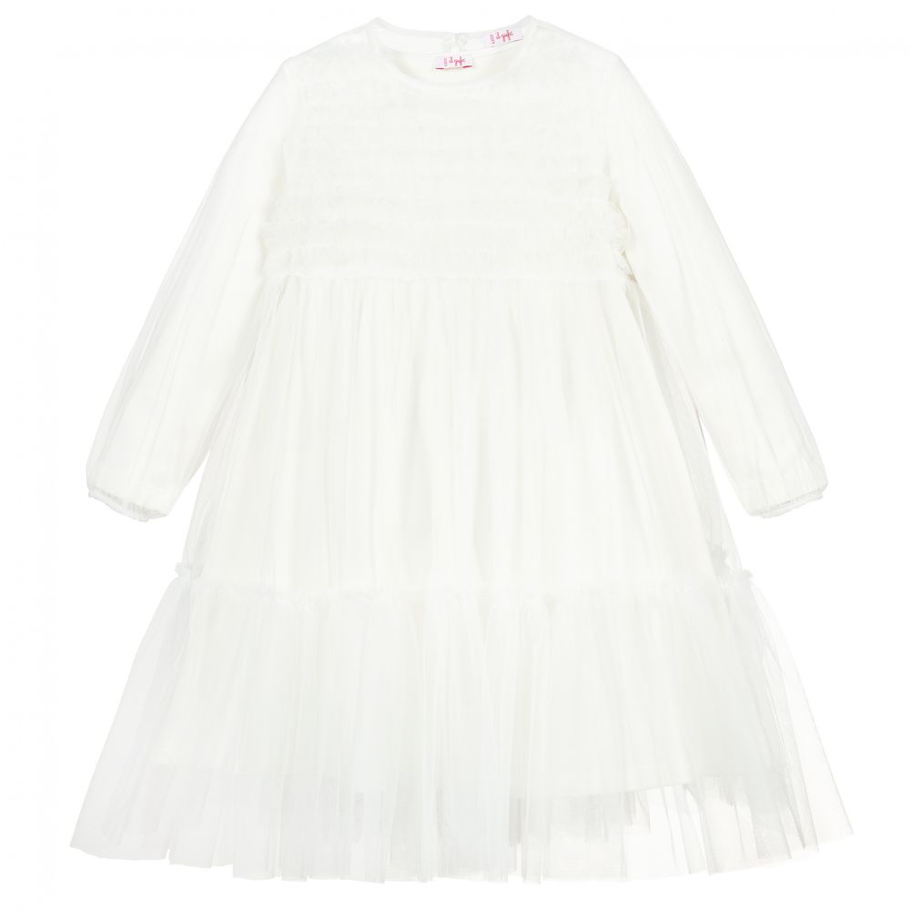 Il Gufo - فستان تول و قطن جيرسي لون أبيض و عاجي | Childrensalon