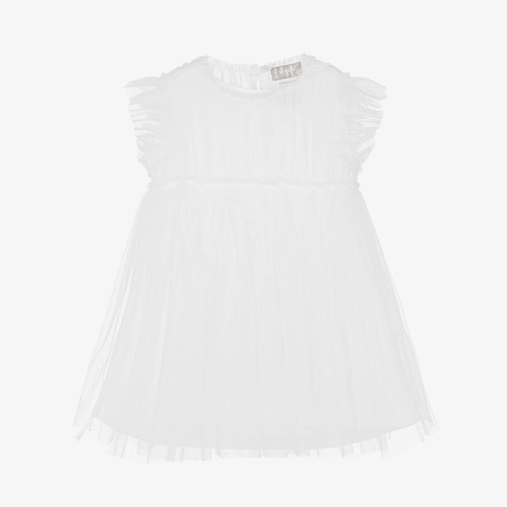 Il Gufo - Girls White Tulle & Jersey Dress | Childrensalon
