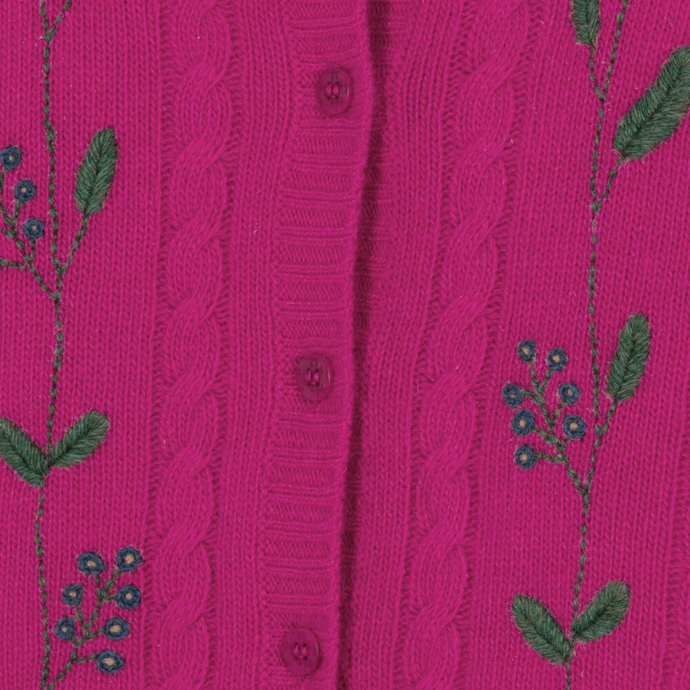 Il Gufo-كارديغان صوف مطرز بورود لون زهري للبنات | Childrensalon Outlet