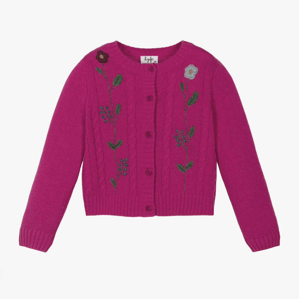 Il Gufo-Girls Wool Cardigan with Floral Embroidery | Childrensalon Outlet