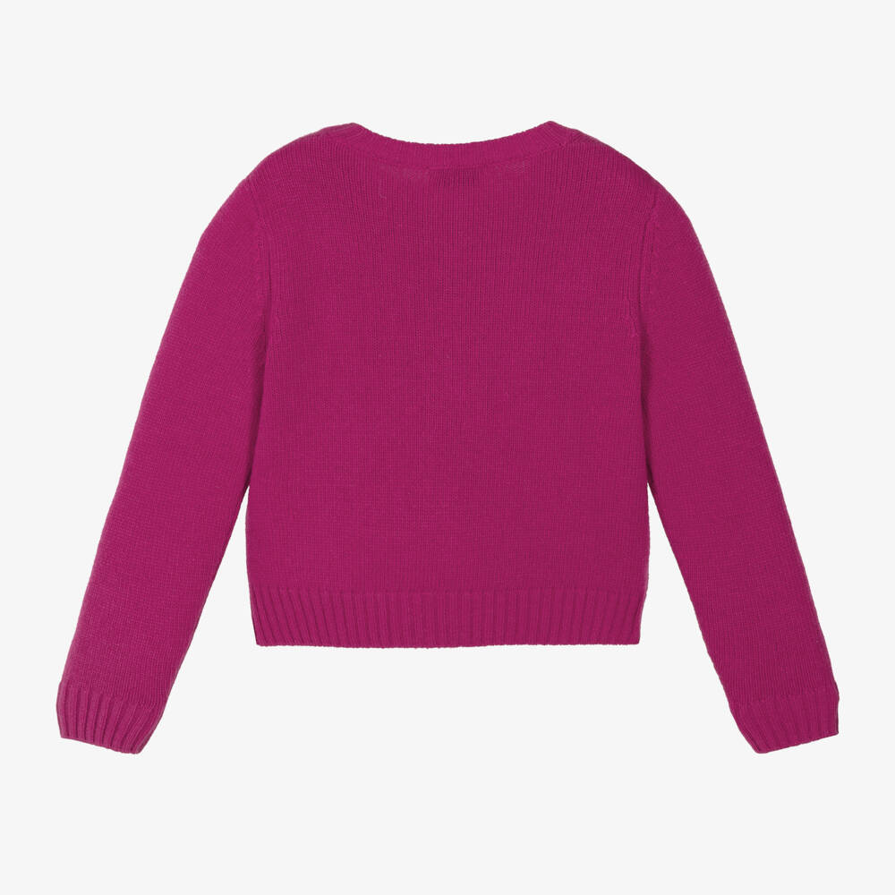 Il Gufo-كارديغان صوف مطرز بورود لون زهري للبنات | Childrensalon Outlet