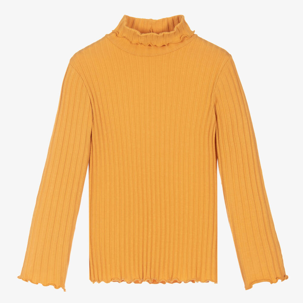 Il Gufo - Girls Yellow Cotton Polo Neck Sweater | Childrensalon