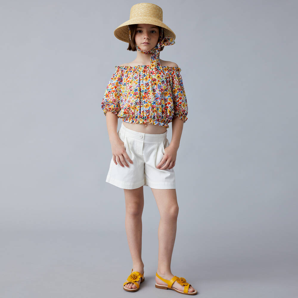 Il Gufo-Girls Yellow Liberty Floral Cotton Blouse | Childrensalon Outlet