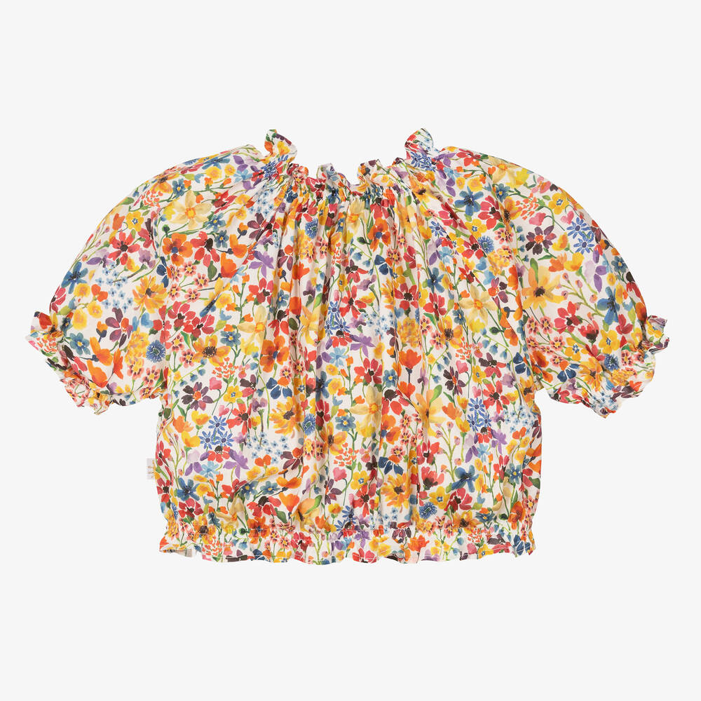 Il Gufo-Girls Yellow Liberty Floral Cotton Blouse | Childrensalon Outlet