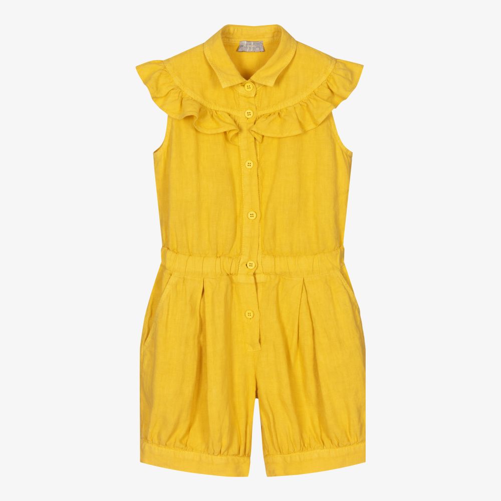Il Gufo-Желтый льняной комбинезон для девочек | Childrensalon Outlet