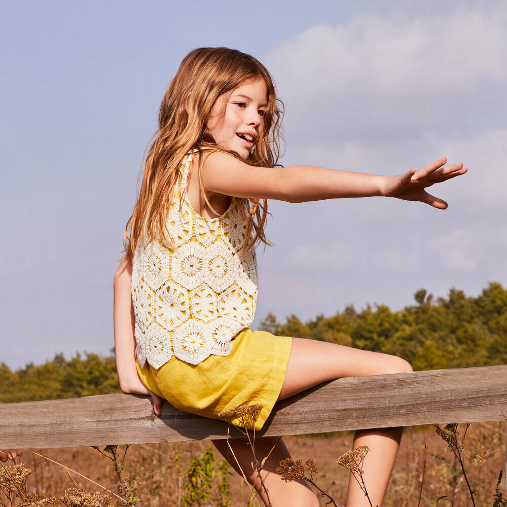 Il Gufo-Girls Yellow Linen Shorts | Childrensalon Outlet
