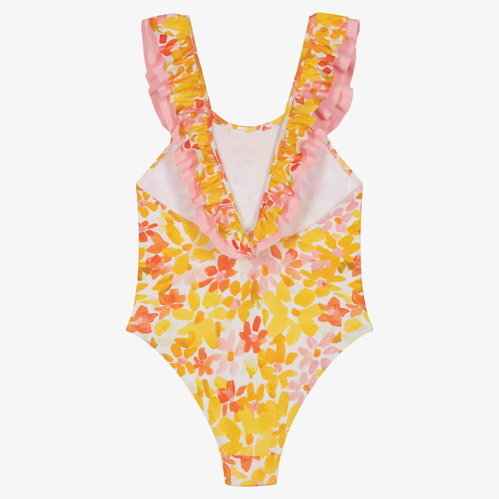 Il Gufo Girls Yellow Pink Floral Swimsuit