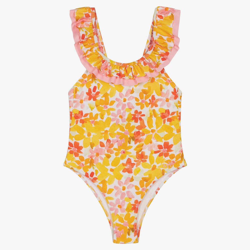 Il Gufo - Girls Yellow & Pink Floral Swimsuit | Childrensalon