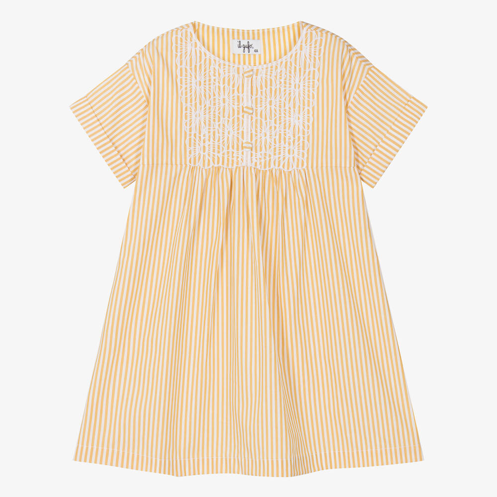 Il Gufo-Girls Yellow Striped Cotton Dress | Childrensalon Outlet