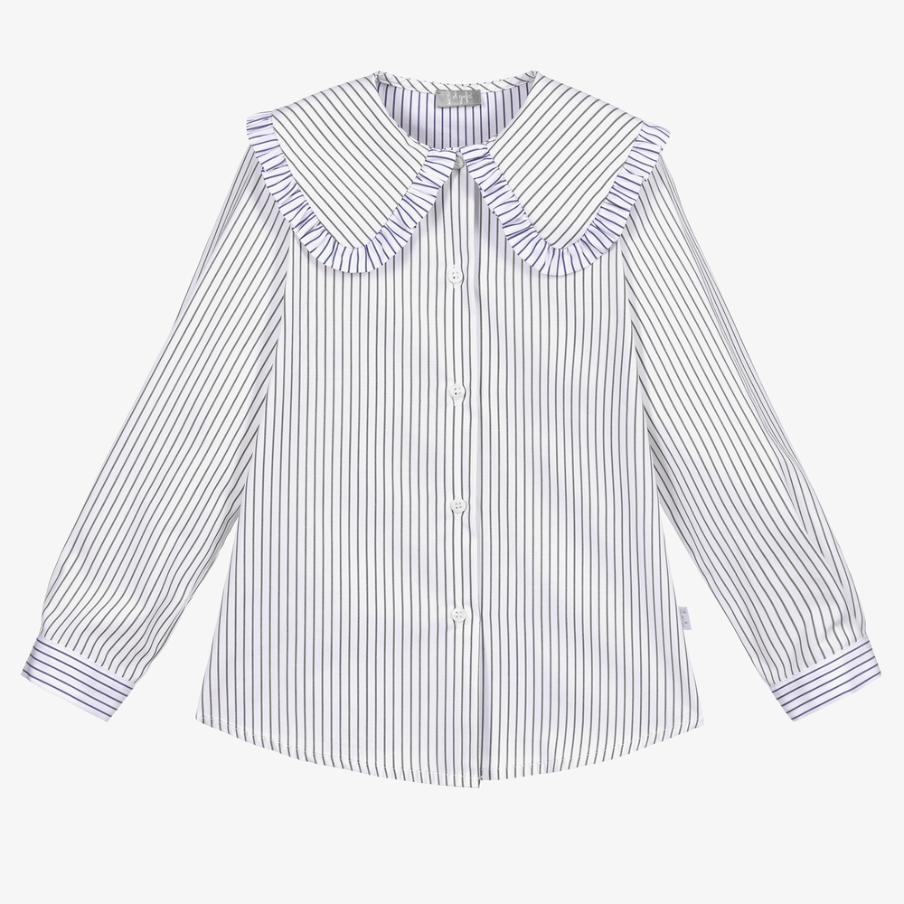 Il Gufo - Green & Blue Striped Blouse | Childrensalon