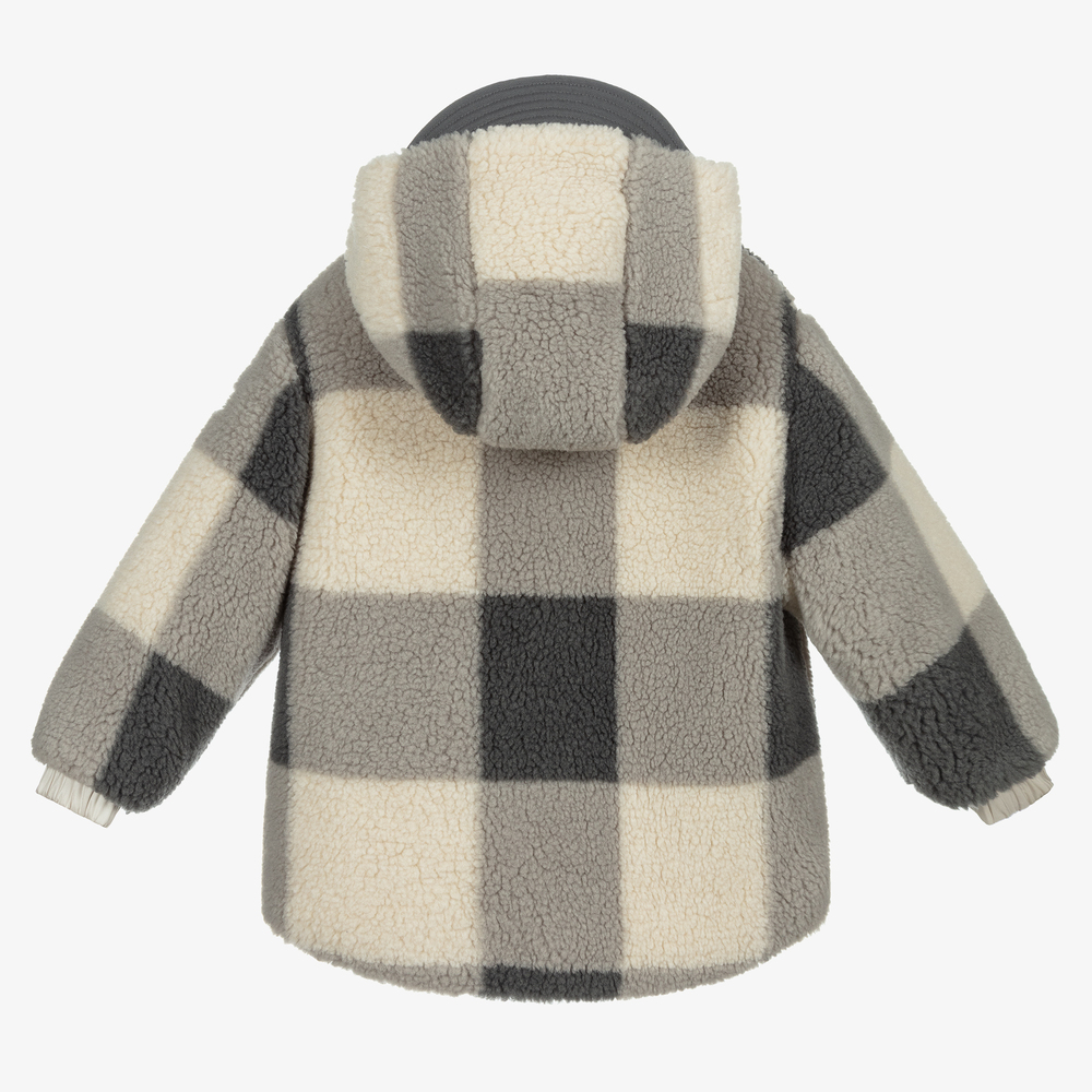 Il Gufo-Grey & Beige Check Teddy Coat | Childrensalon Outlet