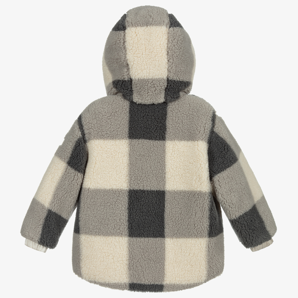 Il Gufo-Grey & Beige Check Teddy Coat | Childrensalon Outlet