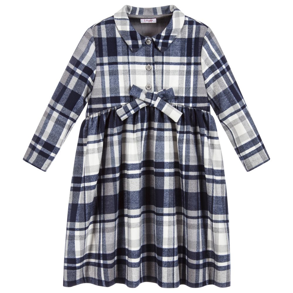 Il Gufo - Grey & Blue Check Dress | Childrensalon
