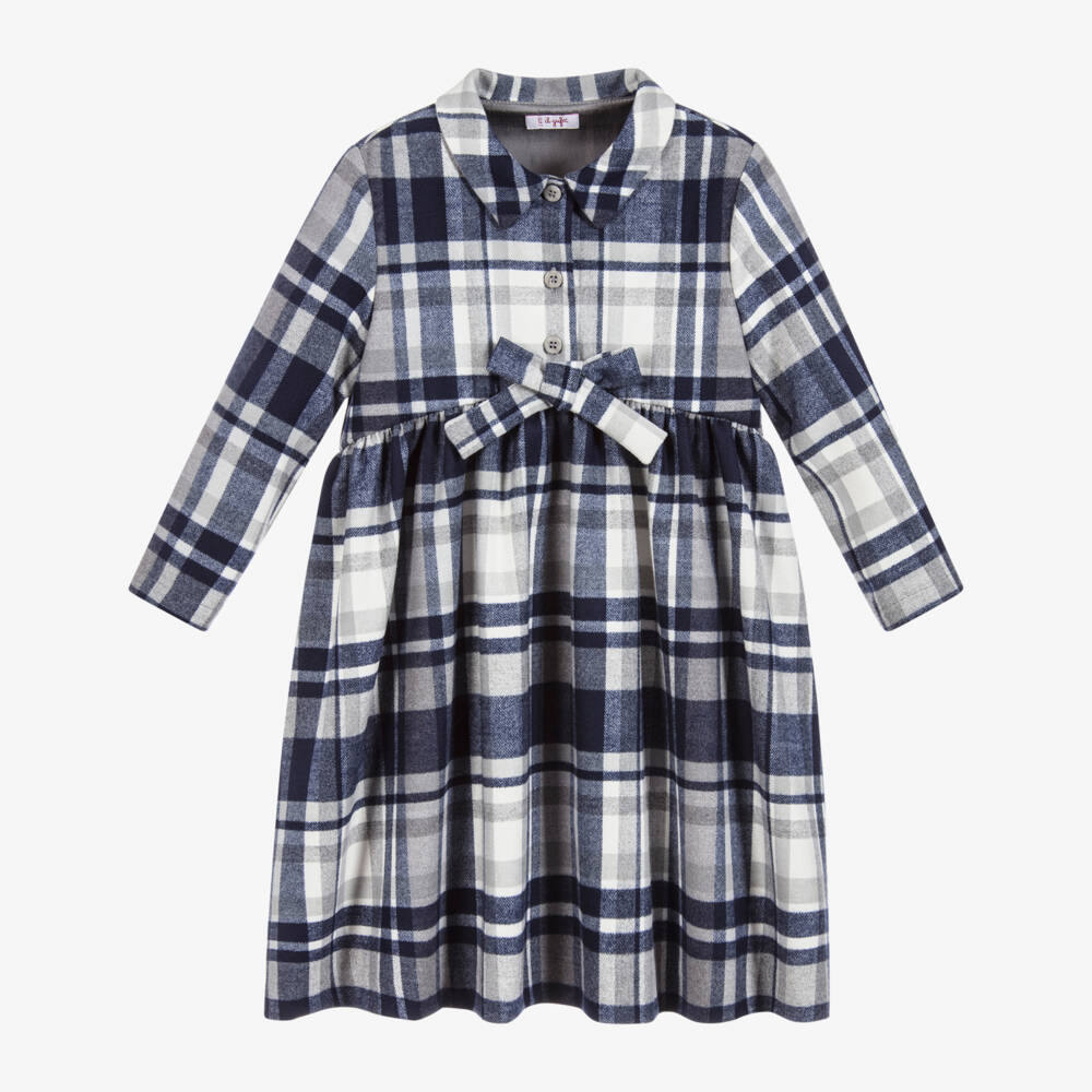 Il Gufo-Grey & Blue Check Dress | Childrensalon Outlet