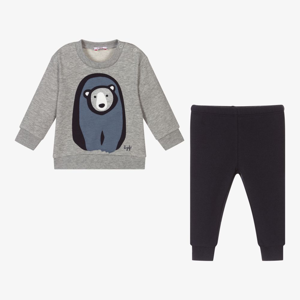 Il Gufo-تراكسوت أطفال ولادي قطن جيرسي لون رمادي وكحلي | Childrensalon Outlet