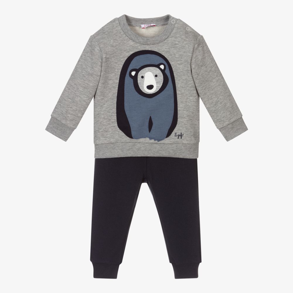 Il Gufo - Survêtement gris et bleu en coton | Childrensalon
