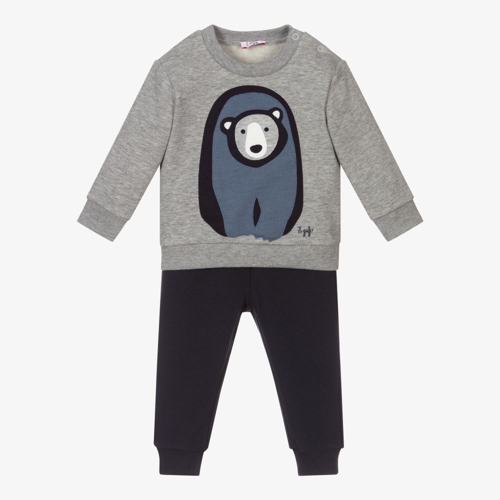 Il Gufo-تراكسوت أطفال ولادي قطن جيرسي لون رمادي وكحلي | Childrensalon Outlet